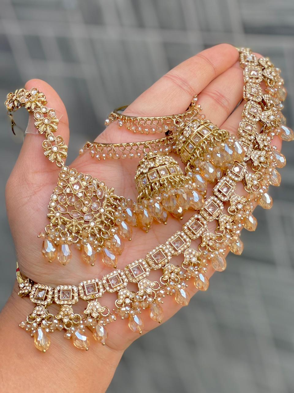 Reverse Ad Stone Work Pakistani Chokker With Bali Jhumka And Tika